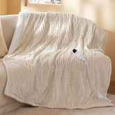 Bedsure cream throw folded showing ribbed flannel and soft look for cozy warmth