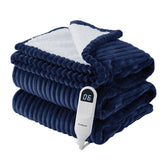 Bedsure full navy front view showing ribbed heated blanket and modern styling for cozy bedrooms
