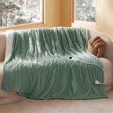 Bedsure ribbed electric blanket front view showing full green coverage and cozy look