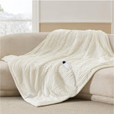 Bedsure ribbed heated throw front view showing elegant coconut white warmth