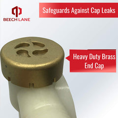 Close-up of Beech Lane brass end cap detail highlighting leak-resistance advantage