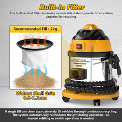 BELEY HTS558 media hopper with 2 kg walnut shells highlighting eco-friendly abrasive
