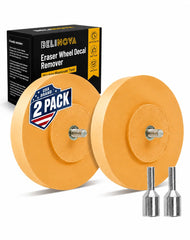 Belinova front view of two 4-inch eraser wheels showing included adapter and benefits