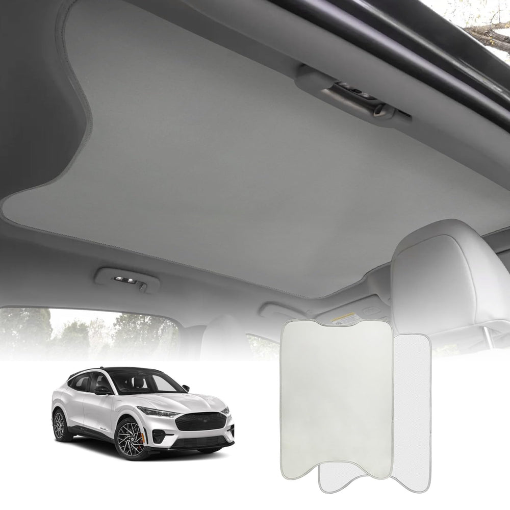 BestEvMod front view sunshade on Mach‑E showing perfect fit and heat protection