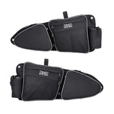 Bevel Engineering mounted front door bags showing secure fit and added storage