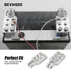 Bevinsee clamp installed on a battery post demonstrating stable multi-lug attachment