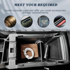 BIBIBO tray installed in Crosstrek console showing organized storage benefit