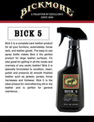 Bickmore Bick 5 sprayed on saddle demonstrating quick leather conditioning