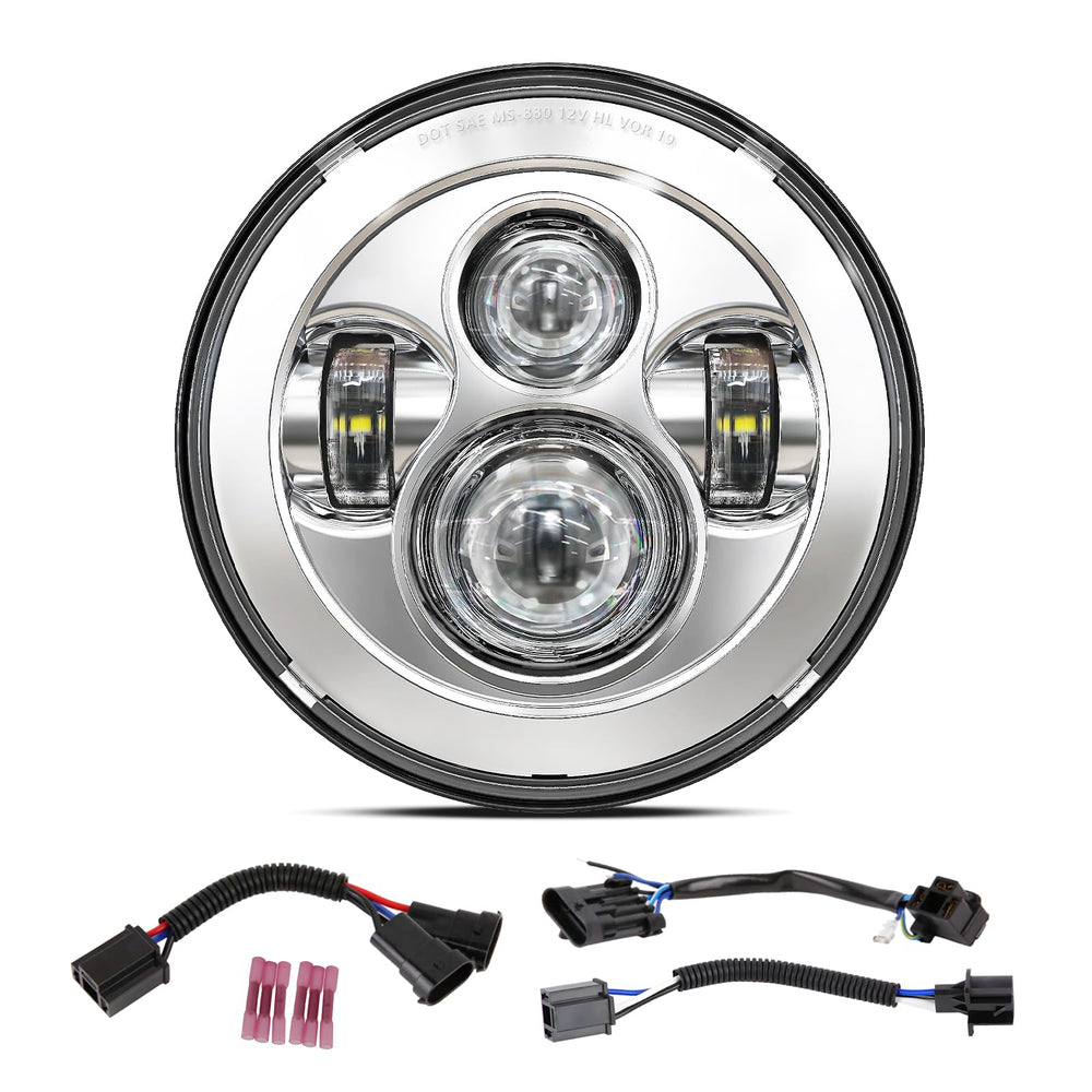 BICYACO front view of 7-inch chrome headlight showing classic round design and bright upgrade
