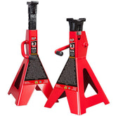 BIG RED front view of pair showing red steel stands and stable stance