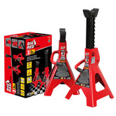 BIG RED front view of both red jack stands showing sturdy support and visibility