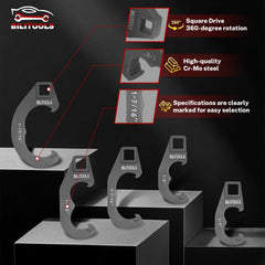 BILITOOLS close-up of dual-sided 180-degree hook geometry, improved access benefit