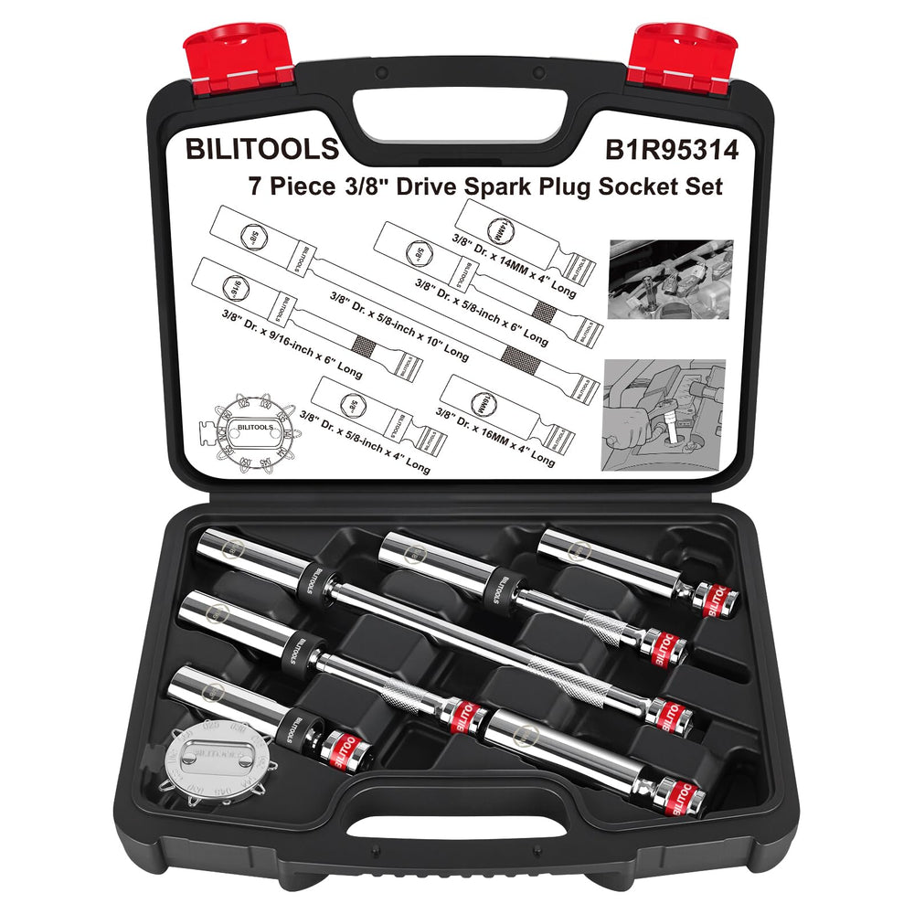 BILITOOLS front packaging showing full spark plug socket set and case, convenient storage