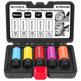 BILITOOLS front view of five-socket set showing sizes and colors for quick use
