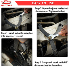 BILITOOLS wrench attached to 1/2" ratchet providing extended torque