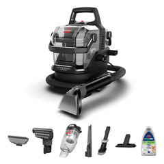 BISSELL Little Green front view showing compact cleaner and benefits for detailed auto cleaning