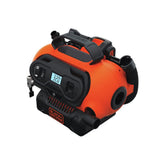 BLACK+DECKER inflator front view showing controls and compact design for easy storage