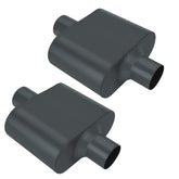 BLACKHORSE-RACING front view of paired mufflers showing aggressive design and compact fit