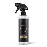 Blackline bottle front label showing product identity and size benefit