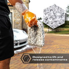 Blackline mitt loaded with foam to hold soap and reduce surface friction