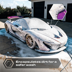 Blackline soap rinsing off wheel arch revealing clean finish and easy rinseability