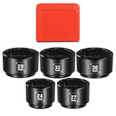 BLACKROBOT front view of socket set and case showing all five sizes, organized