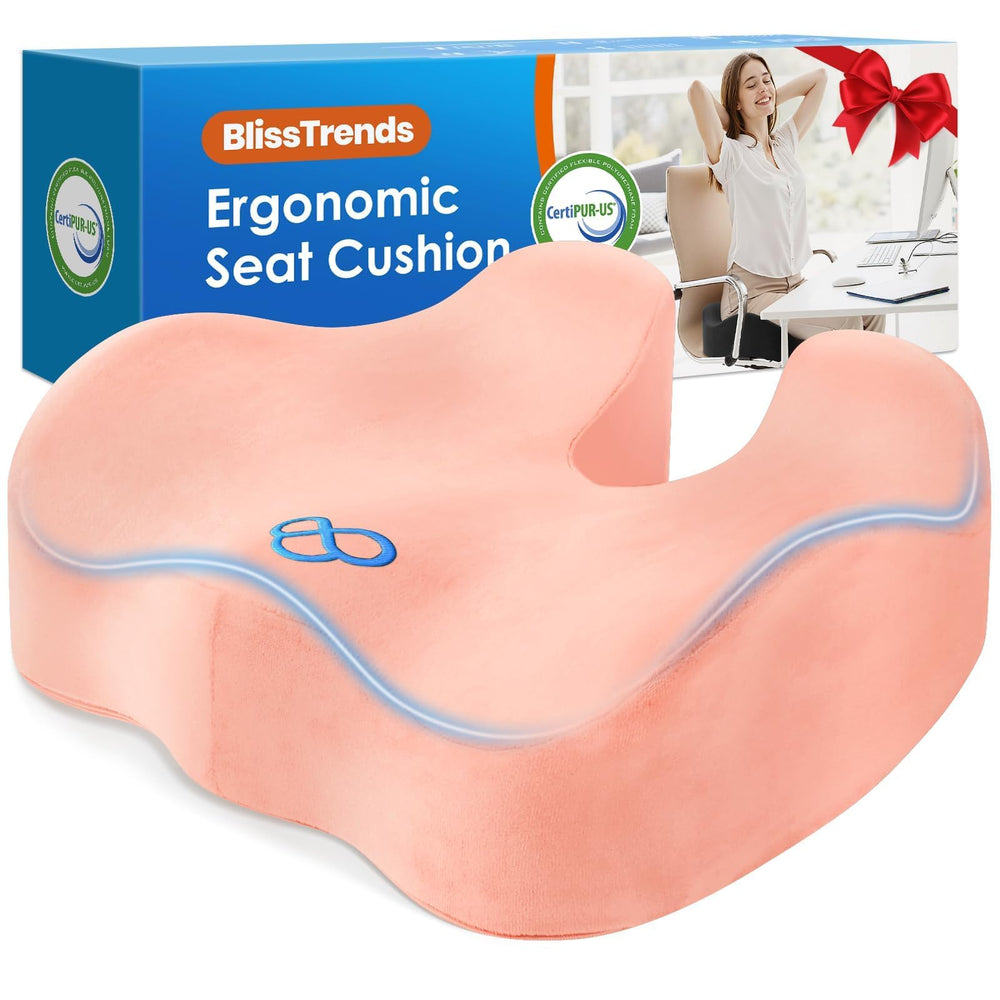 BlissTrends front view pink cushion showing ergonomic shape and immediate comfort