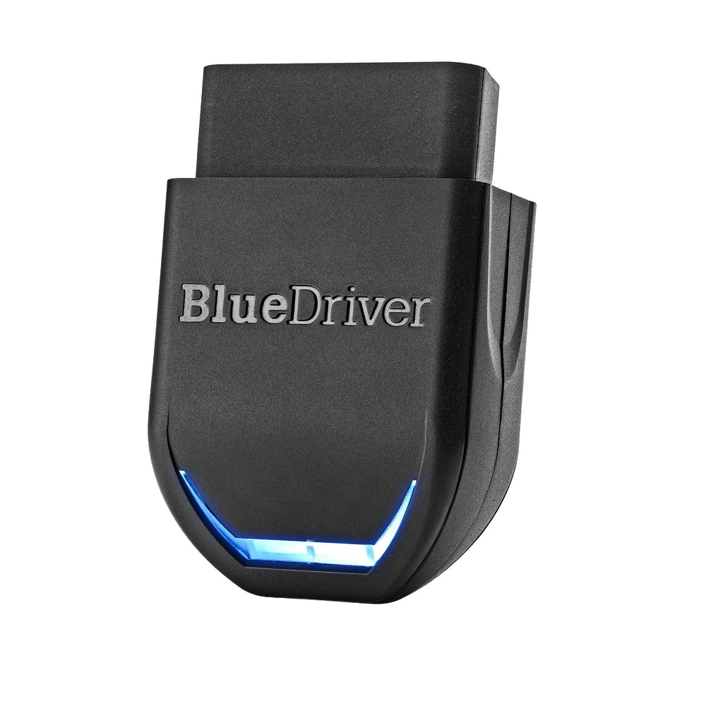 BlueDriver front view plugged into OBD port showing convenient diagnostics