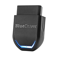 BlueDriver front view plugged into OBD port showing convenient diagnostics