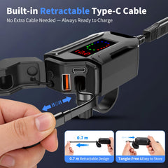 BlueFire retractable Type-C cable extended to show tidy storage and fast charging