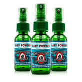Blunteffects baby powder front packaging showing compact 1 oz bottle and branding for easy storage