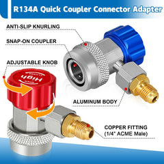 Boltigen low-side blue R1234yf coupler closeup demonstrating secure service port fit
