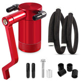 BOMLING front view of red billet catch can showing compact design and intake protection