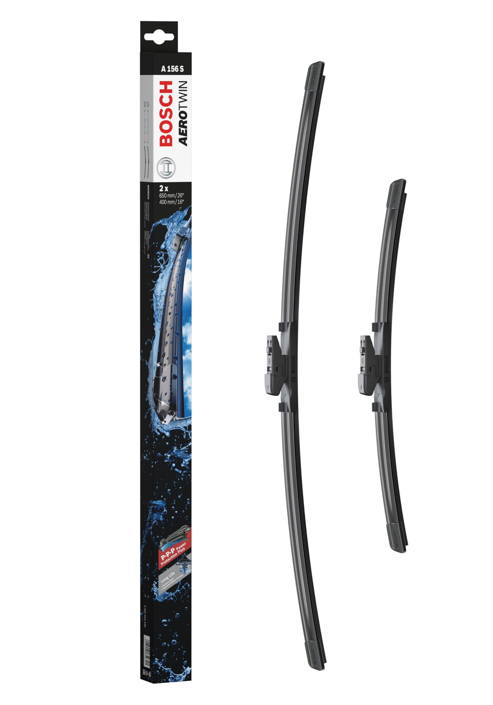 bosch AeroTwin front packaging showing set of two blades and benefits