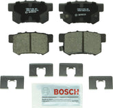 Bosch BC536 rear pad set front view showing pads and hardware, improving installation speed