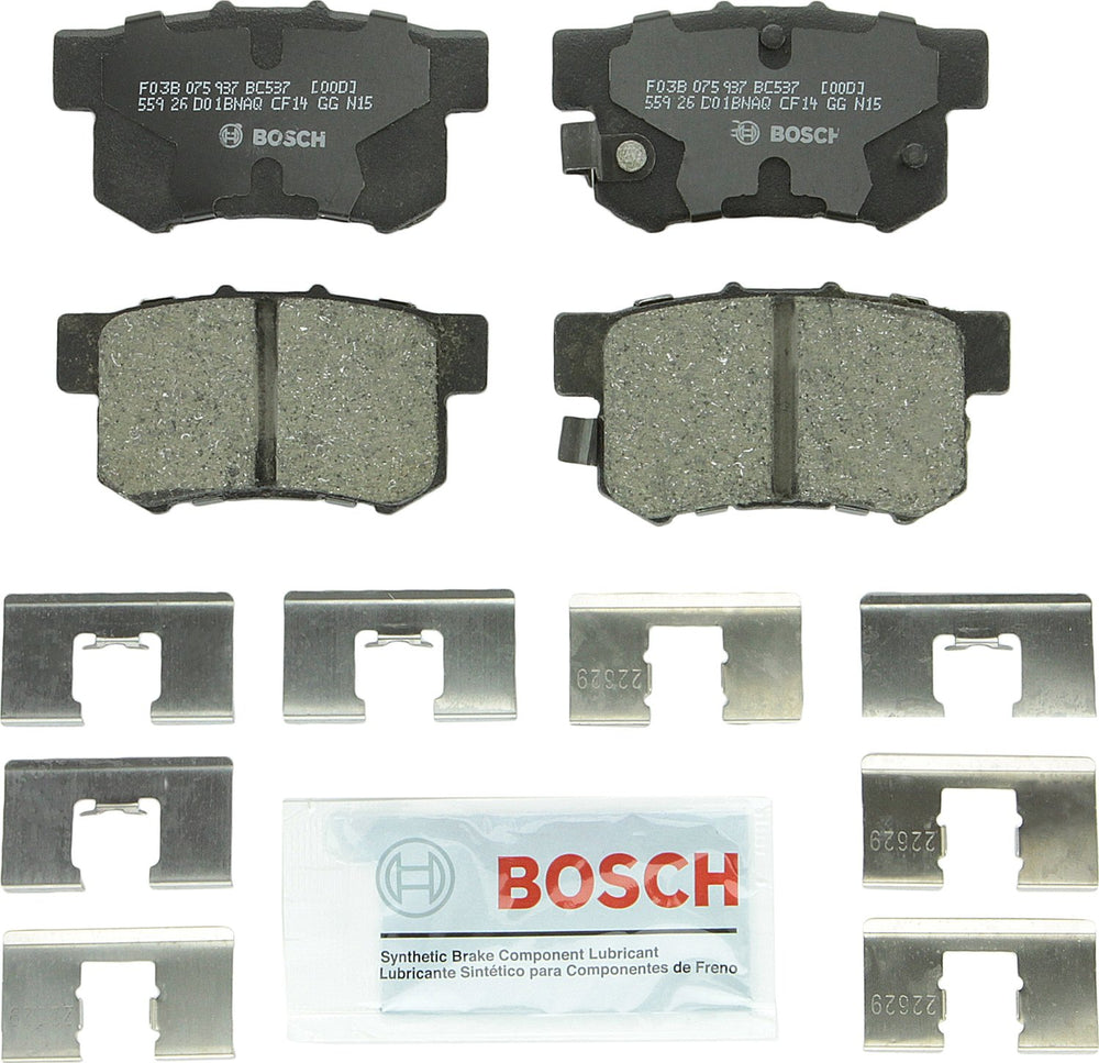 Bosch BC537 rear pad front view showing fit and ready-to-install benefit