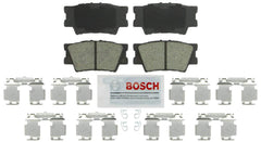 Bosch rear brake pad set front packaging showing parts and benefits