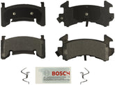 Bosch BE154H front pad set in box showing hardware and towel, Bosch dependable installation