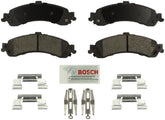 Bosch BE834H front view showing pad set and hardware, clear fit and ready installation
