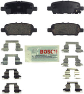 Bosch BE905H rear packaging front showing complete pad set and hardware benefit quiet braking
