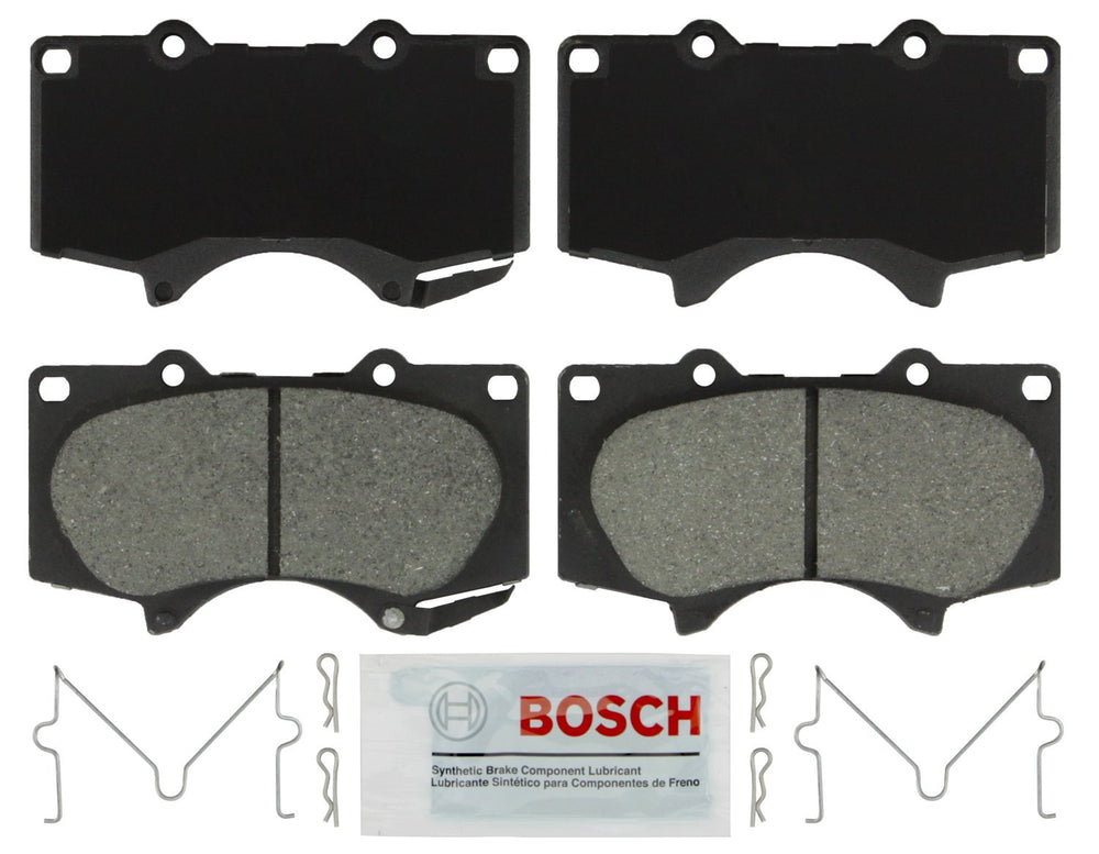 Bosch BSD976 front pad packaging showing pads and included hardware for reliable replacement