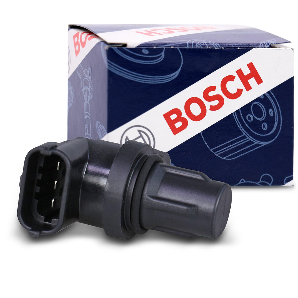 Bosch camshaft position sensor front view showing compact OE design and reliable fit