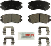 Bosch front packaging showing pads and hardware, Bosch quality and ready-to-install