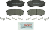 Bosch QuietCast BP606 front view showing pad profile and benefits of quiet braking