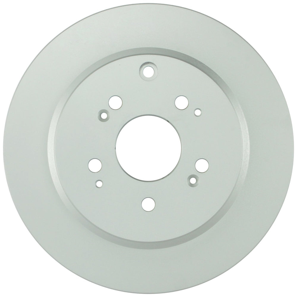 Bosch QuietCast rear rotor front view showing mounting face and fitment benefits