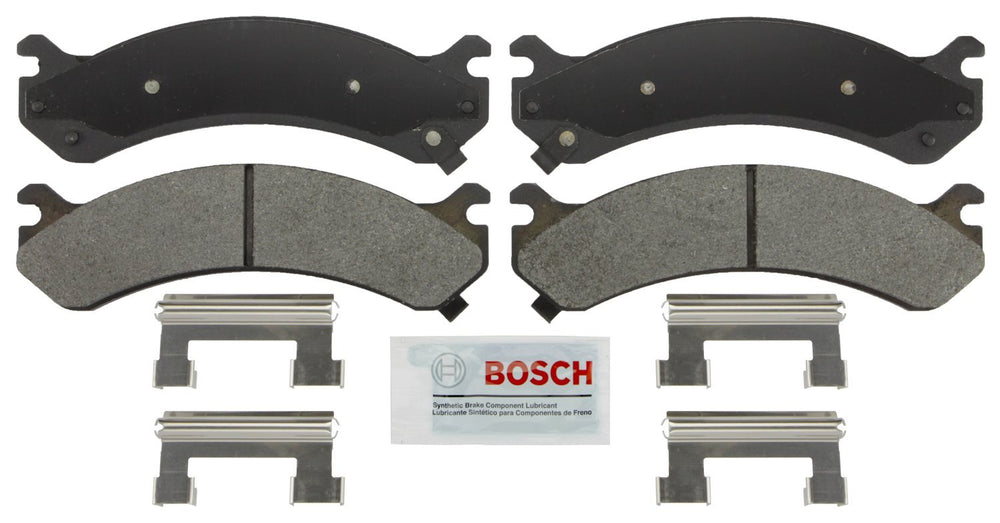 Bosch front brake pads close-up showing fit and durable finish for reliable braking