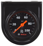 Bosch front view of gauge showing black dial and bezel, easy reading benefit