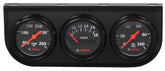 Bosch front view of three-gauge kit showing black dials and bezel for clean dashboard integration