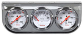 Bosch triple gauge front view showing white dials and chrome bezels for clear readings