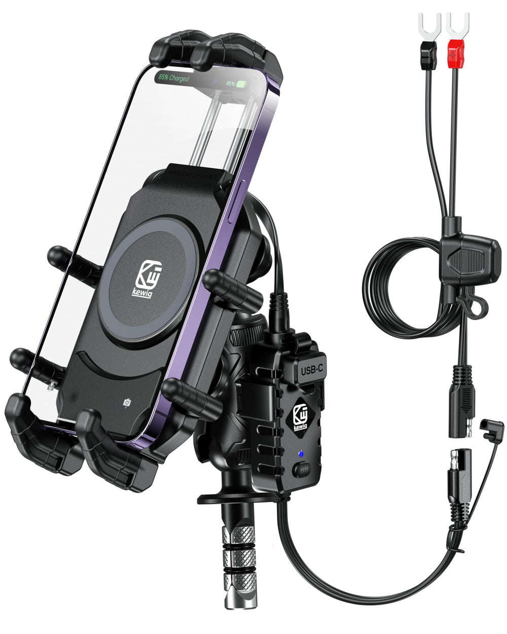 BRCOVAN front view of phone mount showing secure cradle and charging pad for stable rides